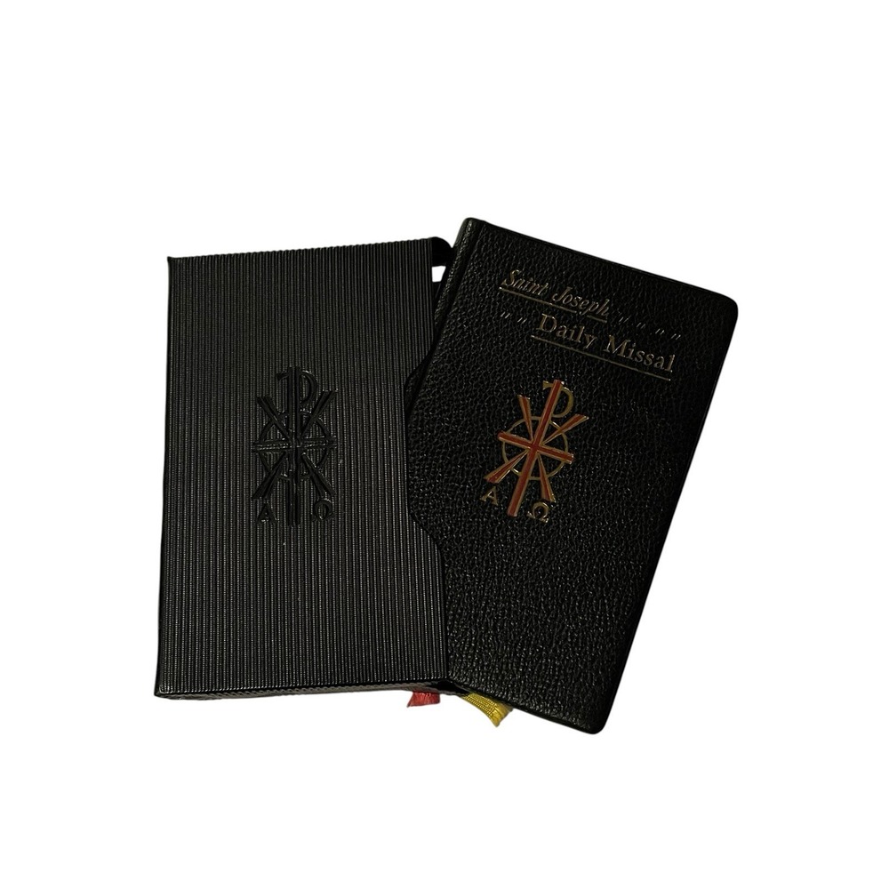 1956 Saint Joseph Daily Missal Catholic Leather Book Black w/ Sleeve